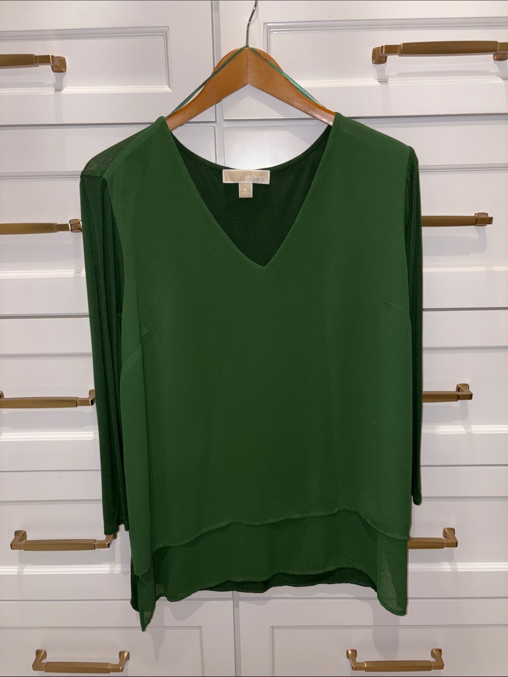 Michael Kors Emerald Green V-Neck Layered Blouse
